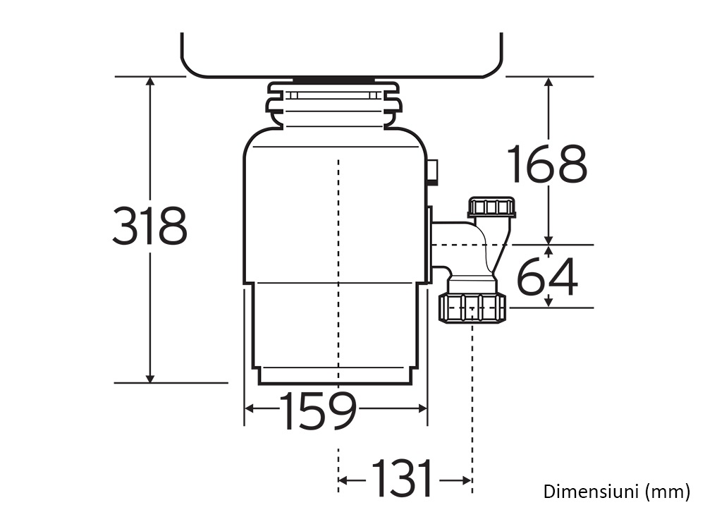 Tocator Resturi Alimentare InSinkErator Model 46 cu actionare pneumatica 0.55 CP - Desen Tehnic