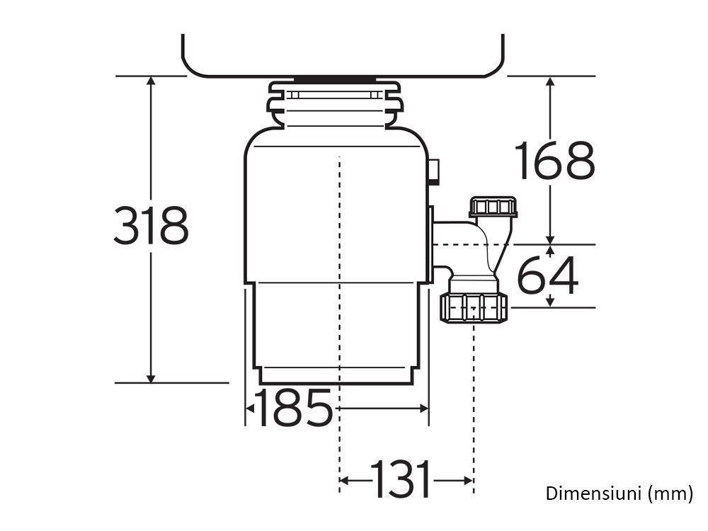Tocator Resturi Alimentare InSinkErator Model 66 cu Actionare Pneumatica 0.75 CP - Desen Tehnic